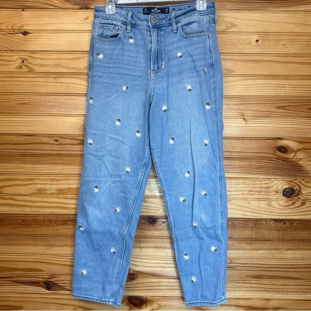 Hollister ultra high-rise mom Jean vintage stretch embroidered floral jeans 7R